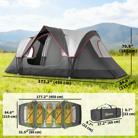 Image of Camping Tent for 6-8 Man with 2000mm Waterproof Rainfly and Carry Bag for Fishing Hiking Festival, Dark Grey