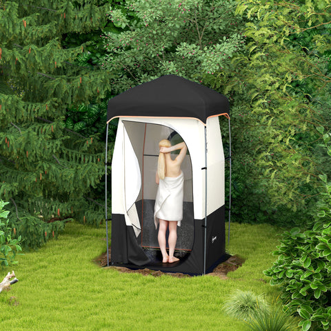 Image of Camping Shower Tent, Portable Privacy Shelter with Solar Shower Bag, Removable Floor and Carrying Bag, Black
