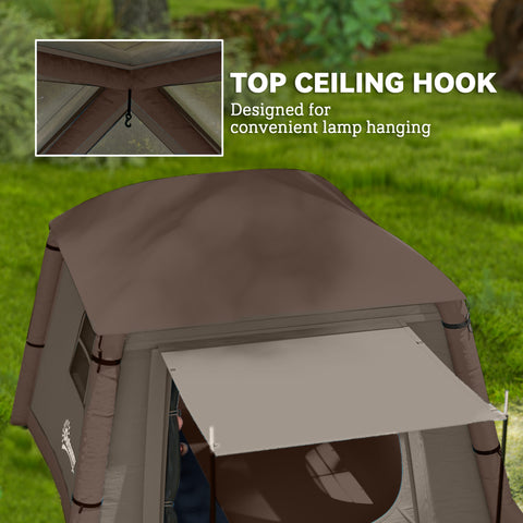 Image of Inflatable Camping Tent, 1-2 Person Glamping Tent with Hand Pump, Blow Up Tent with Doors, Carry Bag, Khaki and Brown