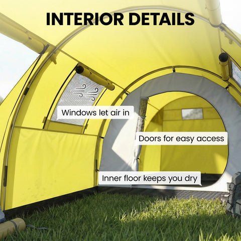 Image of 3-4 Person Camping Tent with 2 Rooms, 3000mm Waterproof Portable Family Tent with Carry Bag, Yellow