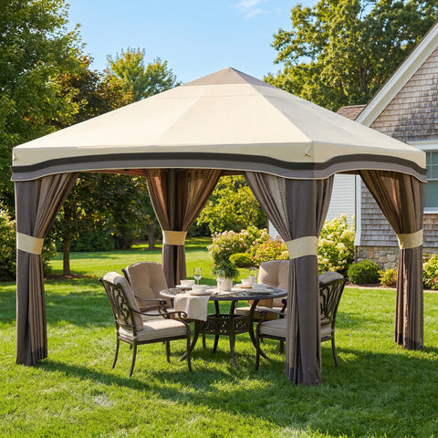Image of 10' x 10' Pop Up Canopy with Netting, Foldable Tents for Parties, Height Adjustable, with Storage Bag