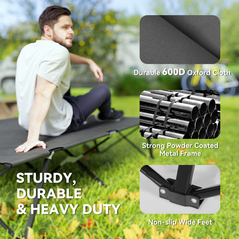 Image of Two Person Folding Camping Cot Outdoor Portable Double Cot with Carrying Bag 76" Dark Grey
