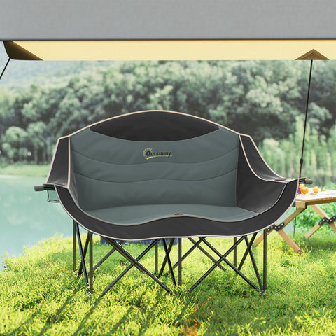 Image of Portable Camp Chair, Double Camping Chair with Cup Holders and Carry Bag, Support 551 lbs, Black