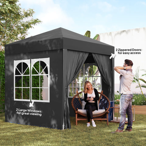 Image of 6.6'x6.6' Pop Up Canopy Tent with Sidewalls, Instant Sun Shelter Camping Gazebo with Carry Bag, Black