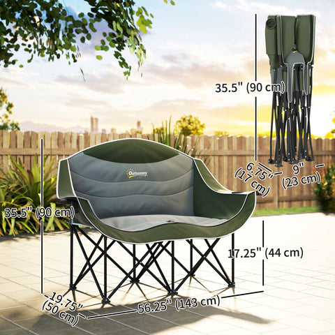 Image of Portable Camp Chair, Double Camping Chair with Cup Holders and Carry Bag, Support 551 lbs, Dark Green