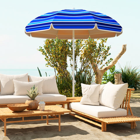 Image of 70.9" Dia. Portable Beach Umbrella, UV 50+ Ruffled Outdoor Umbrella with Adjustable Tilt Multicolor