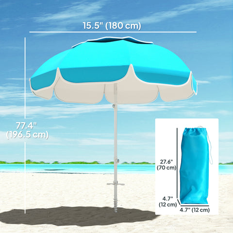 Image of 6 ft Beach Umbrella Portable with Sand Anchor, Carry Bag, Adjustable Height & Tilt, UPF50+ UV Protection, Blue