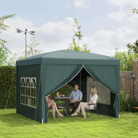 Image of 10'x10' Outdoor Pop Up Party Tent Wedding Gazebo Canopy with Carrying Bag (Dark Green)