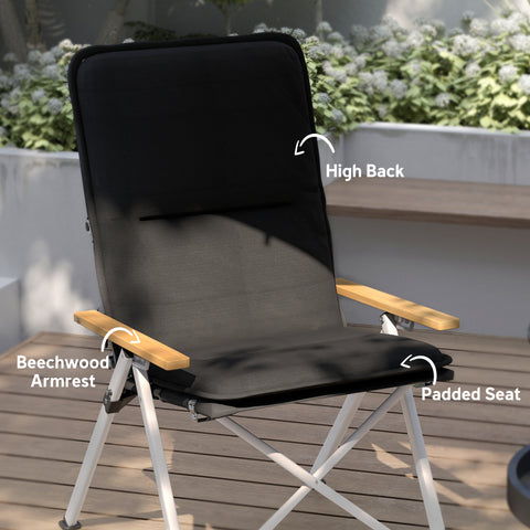 Image of Camping Chairs 2 Pack, Portable Folding Camp Chair with Padded Seat and Bag, Outdoor High Back Recliner, Black