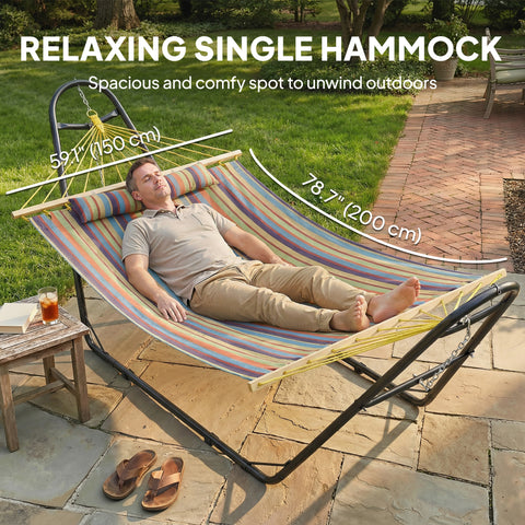 Image of Hammock with Stand, Heavy Duty Camping Hammock with Detachable Pillow and Spreader Bar, 264 lbs Capacity, Multicolor