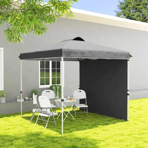 Image of 8 x 8 ft Pop Up Canopy with 1 Sidewall, Carry Bag and 4 Sand Bags, Height Adjustable Instant Sun Shelter, Dark Grey