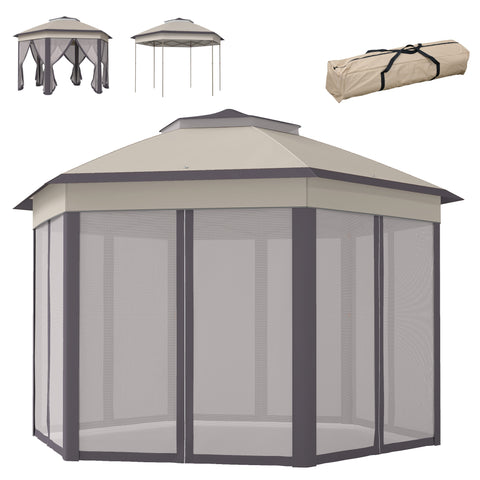 Image of pop up canopy - 13' x 13' Pop Up Canopy Tent with Netting and Carry Bag, Instant Sun Shelter, Coffee and Beige