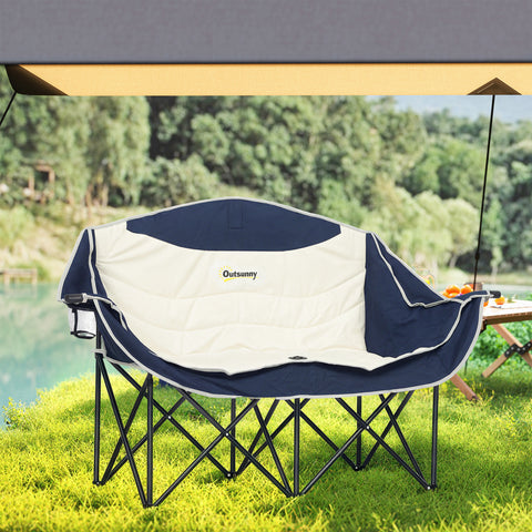Image of Portable Camp Chair, Double Camping Chair with Cup Holders and Carry Bag, Support 551 lbs, Navy Blue