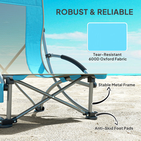 Image of Set of 2 Folding Beach Chairs with Mesh Back, Carry Bag and Cup Holder for Outdoor Camping Lawn, 27.6" x 22.8" x 31.1"