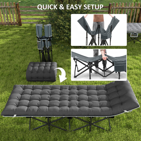 Image of 26.8" Wide Folding Bed, Camping Cot for Adults with Cushion, Carry Bag, Max Load 330 LBS, Dark Grey