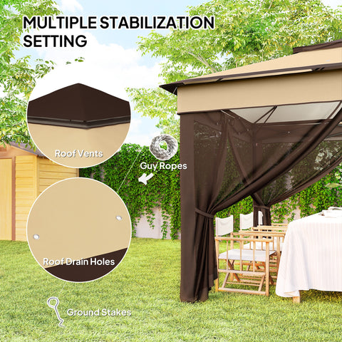 Image of 10.7 x 10.7ft Pop Up Gazebo, Adjustable Instant Sun Shelter with UV30+ Roof Cover, Removable Mesh Curtains, Beige