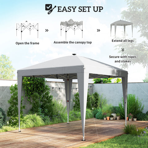 Image of 10 x 10 ft Pop Up Canopy Tent with Central Light, UPF 50+ Instant Portable Canopy Shelter with Remote, Light Grey