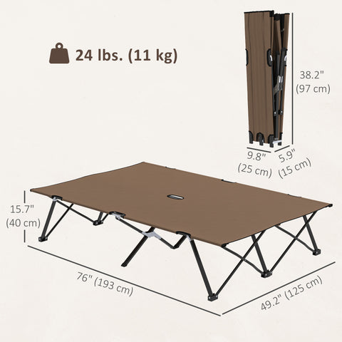 Image of 76" Two Person Folding Camping Cot Outdoor Portable Double Cot Wide Military Sleeping Bed w/ Carrying Bag Khaki