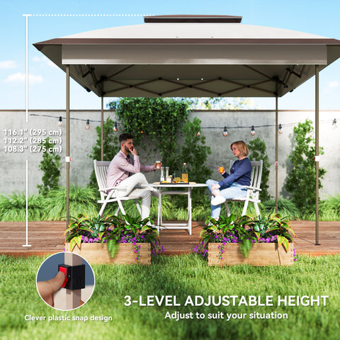 Image of 12' x 12' Pop Up Canopy Sun Shade Instant Tent Folding with Mesh Sidewalls, Beige and Dark Brown