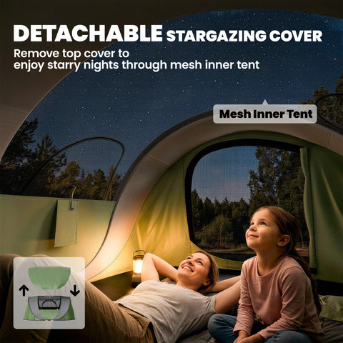 Image of Family Tent Pop-Up Camping Tent with 2 Doors 2 Windows for 4-5 Person Waterproof Green