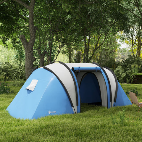 Image of Camping Tent with 2 Bedrooms and Living Area, 3000mm Waterproof Family Tent, for Fishing Hiking Festival, Blue