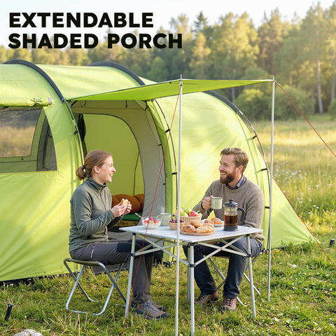 Image of 6 Person Camping Tent with Porch, Large Family Tent with 2 Bedroom and Living Room, Light Green