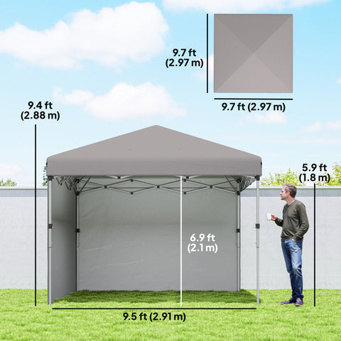 Image of 10' x 10' Pop Up Canopy with Sidewalls, Roller Bag, Height Adjustable Instant Tent for Outdoor, Garden, Patio, Grey