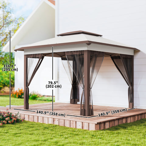 Image of 12' x 12' Pop Up Canopy Sun Shade Instant Tent Folding with Mesh Sidewalls, Beige and Dark Brown