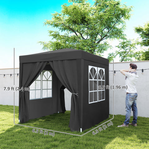 Image of 6.6'x6.6' Pop Up Canopy Tent with Sidewalls, Instant Sun Shelter Camping Gazebo with Carry Bag, Black
