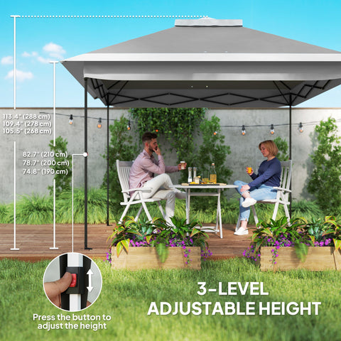 Image of 11' x 11' Pop Up Gazebo, Double Roof Foldable Height Adjustable Canopy Tent with Mesh Sidewalls, Carrying Bag, Dark Grey