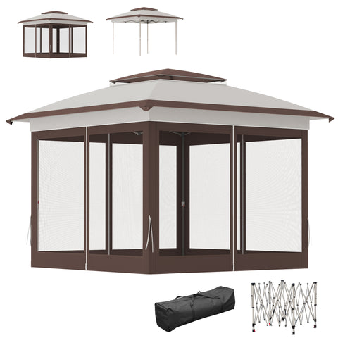Image of pop up canopy - 12' x 12' Pop Up Canopy Sun Shade Instant Tent Folding with Mesh Sidewalls, Beige and Dark Brown