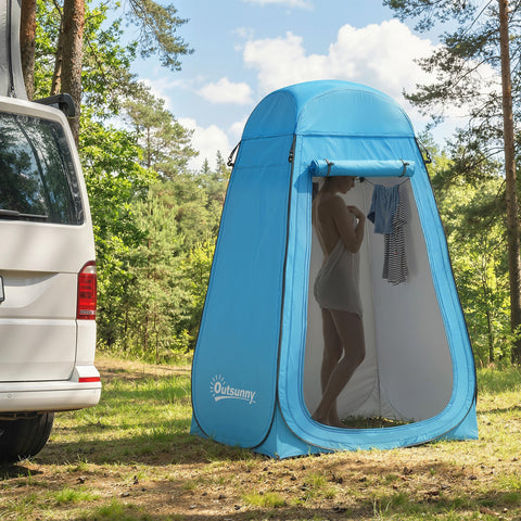 Image of Pop Up Shower Tent, Portable Privacy Room for Outdoor Changing, Dressing, Fishing Storage with Carrying Bag, Blue