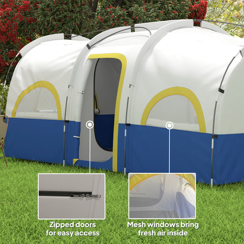 Image of 4 Person Camping Tent, 3 Room Cabin Tent, 3000mm Waterproof and UPF30+ with Sewn in Groundsheet and Carry Bag, Blue