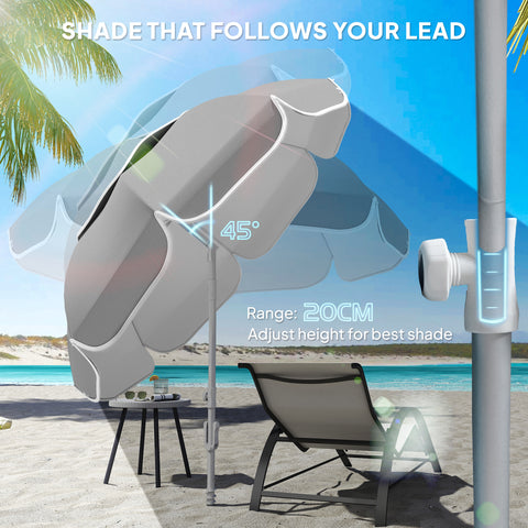 Image of 6 ft Beach Umbrella Portable with Sand Anchor, Carry Bag, Adjustable Height & Tilt, UPF50+ UV Protection, Grey