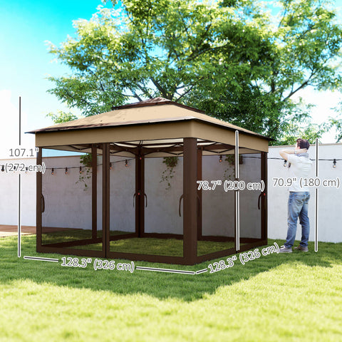 Image of 10.7 x 10.7ft Pop Up Gazebo, Adjustable Instant Sun Shelter with UV30+ Roof Cover, Removable Mesh Curtains, Beige