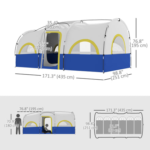 Image of 4 Person Camping Tent, 3 Room Cabin Tent, 3000mm Waterproof and UPF30+ with Sewn in Groundsheet and Carry Bag, Blue