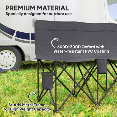 Image of 6 Seat Folding Camping Chair with Cup Holder and Carrying Case for Camping, Picnic, Sports Events, Dark Grey