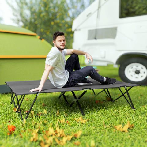 Image of Two Person Folding Camping Cot Outdoor Portable Double Cot with Carrying Bag 76" Dark Grey