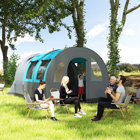 Image of 5-6 Person Camping Tent with Living Room and Bedroom, 3000mm Waterproof Tunnel Large Family Tent, Grey and Blue