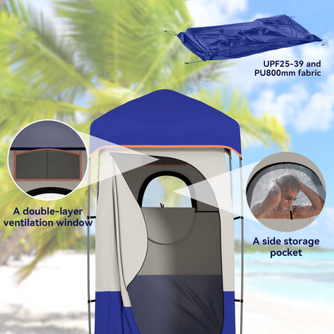 Image of Camping Shower Tent, Portable Privacy Shelter with Solar Shower Bag, Removable Floor and Carrying Bag, Blue