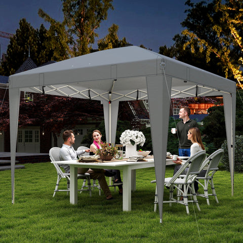 Image of 10 x 10 ft Pop Up Canopy Tent with Central Light, UPF 50+ Instant Portable Canopy Shelter with Remote, Light Grey