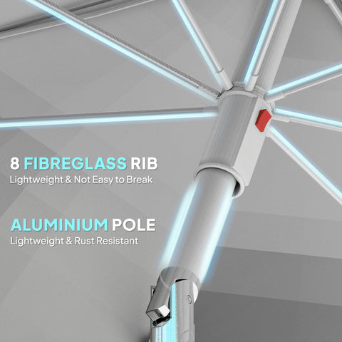 Image of 6 ft Beach Umbrella Portable with Sand Anchor, Carry Bag, Adjustable Height & Tilt, UPF50+ UV Protection, Grey