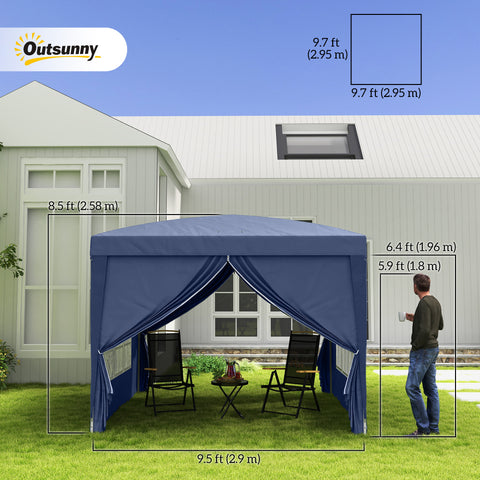 Image of 10'x10' Outdoor Pop Up Party Tent Wedding Gazebo Canopy with Carrying Bag (Blue)