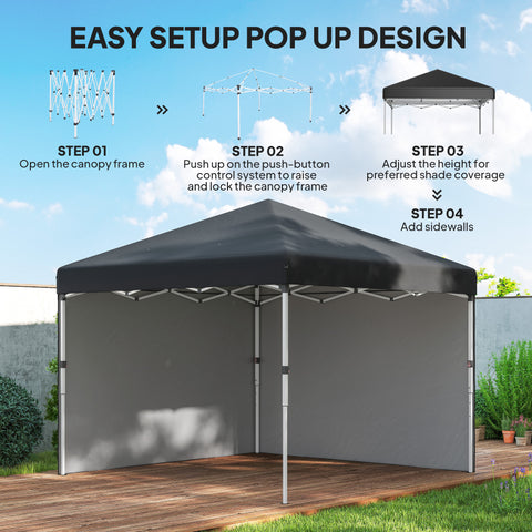 Image of 10' x 10' Pop Up Canopy with Sidewalls, Roller Bag, Height Adjustable Instant Tent for Outdoor, Garden, Patio, Black