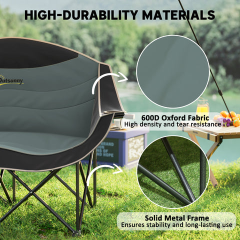 Image of Portable Camp Chair, Double Camping Chair with Cup Holders and Carry Bag, Support 551 lbs, Black