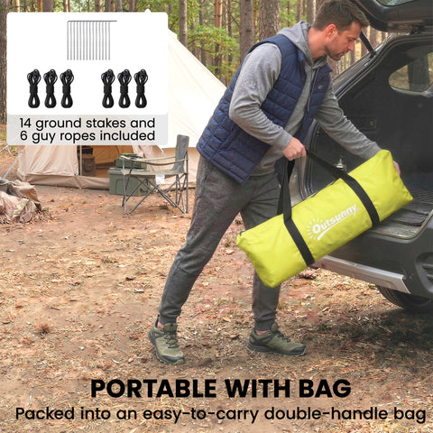 Image of 3-4 Person Camping Tent with 2 Rooms, 3000mm Waterproof Portable Family Tent with Carry Bag, Yellow