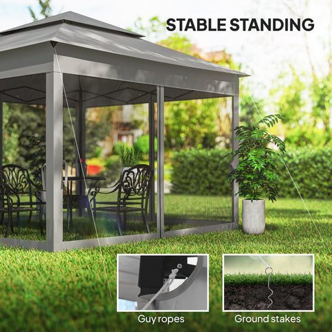 Image of 11' x 11' Pop Up Canopy 2-Tier Soft Top Shelter Event Tent w/ Netting Carry Bag for Patio Backyard Garden, Dark Grey