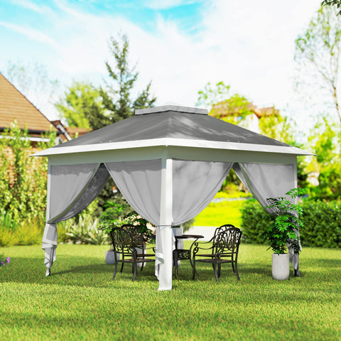 Image of 11' x 11' Pop Up Gazebo, Double Roof Foldable Height Adjustable Canopy Tent with Mesh Sidewalls, Carrying Bag, Dark Grey