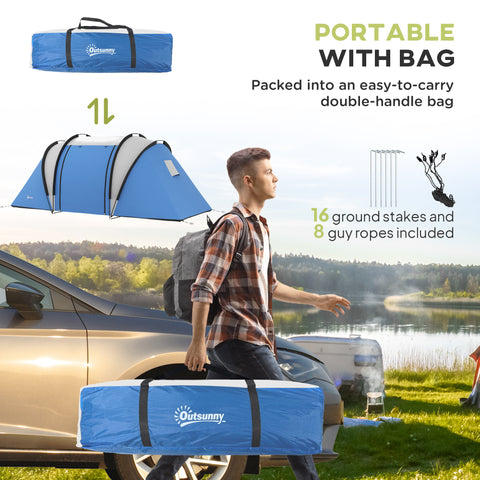Image of Camping Tent with 2 Bedrooms and Living Area, 3000mm Waterproof Family Tent, for Fishing Hiking Festival, Blue