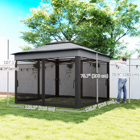 Image of 10.7 x 10.7ft Pop Up Gazebo, Adjustable Instant Sun Shelter with UV30+ Roof Cover, Removable Mesh Curtains, Dark Grey